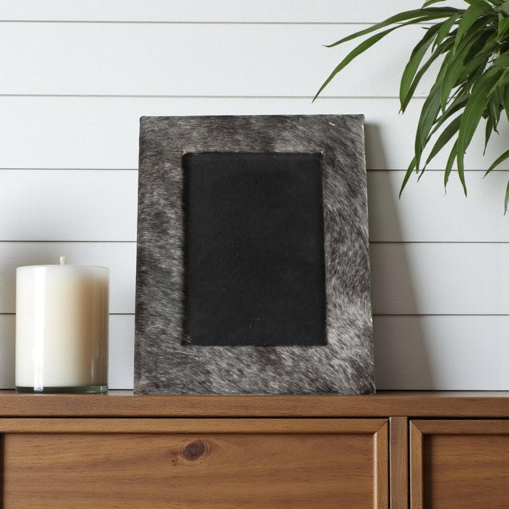 5" x 7" Gray Cowhide Hanging & Tabletop Picture Frame with Mat.