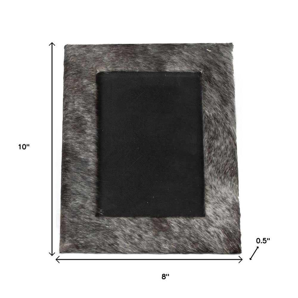 Gray cowhide picture frame, 10" x 8" outer dimensions, 0.5" frame width, on a white background.