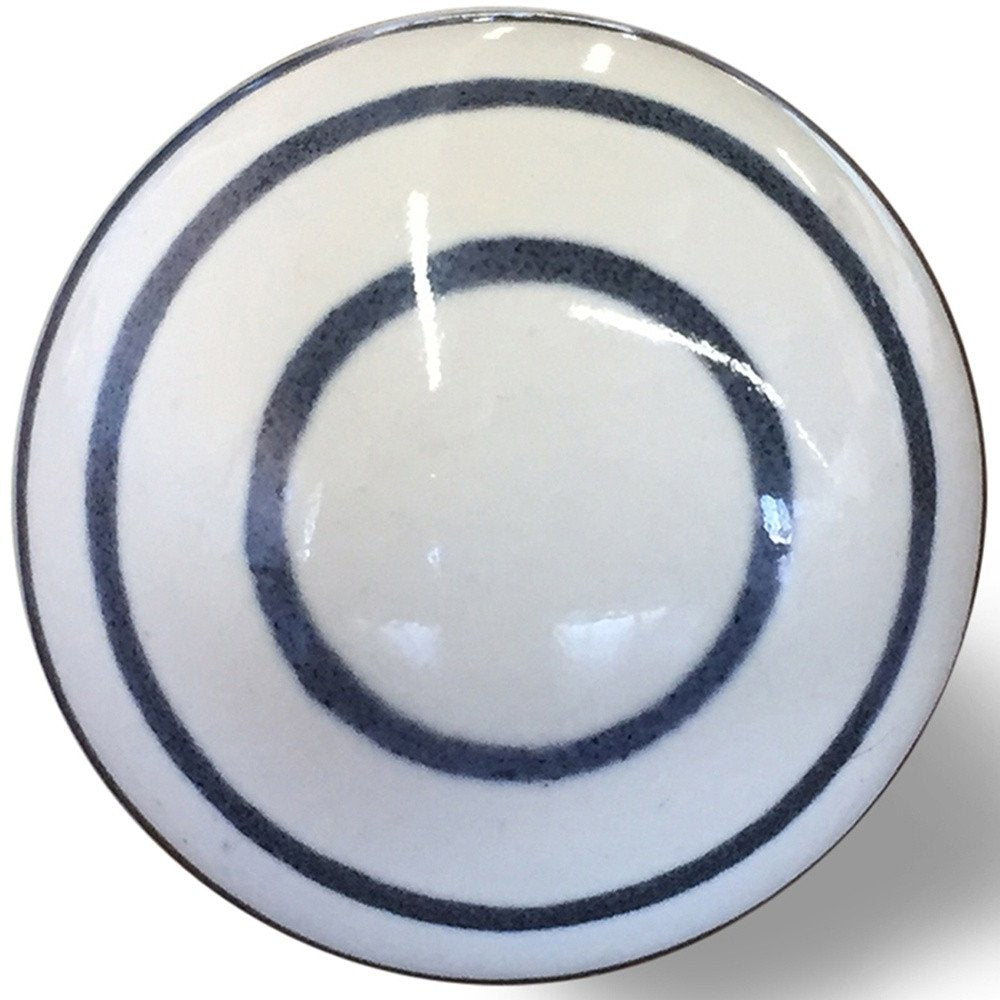 Set of Twelve White and Black Ceramic Drawer Pull Knobs on a white background