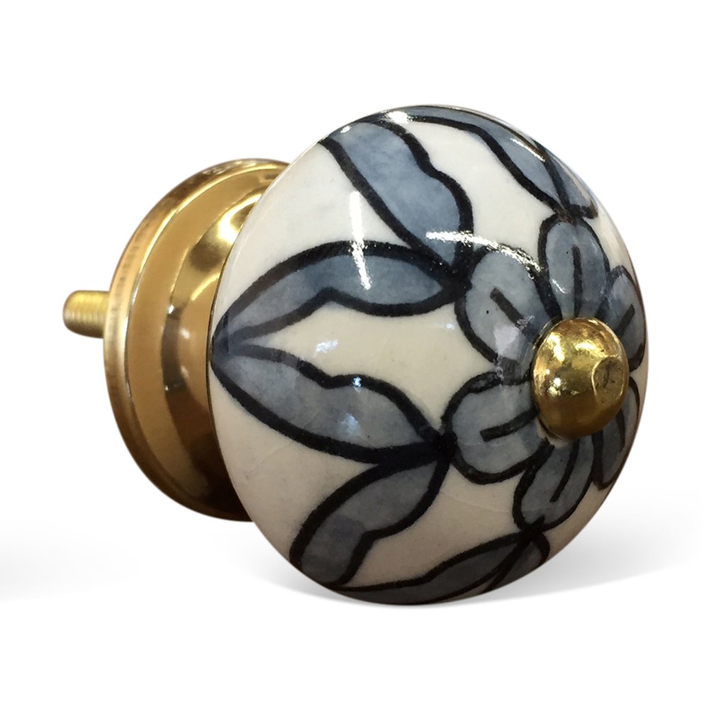 1.5" X 1.5" X 1.5" White Blue And Black Knobs 12 Pack. Cabinet knobs isolated on a plain white background, in a black ceramic finish.