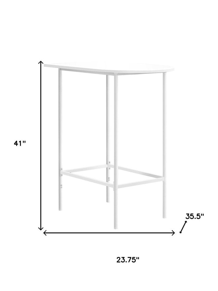24" White Free Form Manufactured Wood Bar Table. Bar & restaurant table isolated on a plain white background, showing a white wood surface.