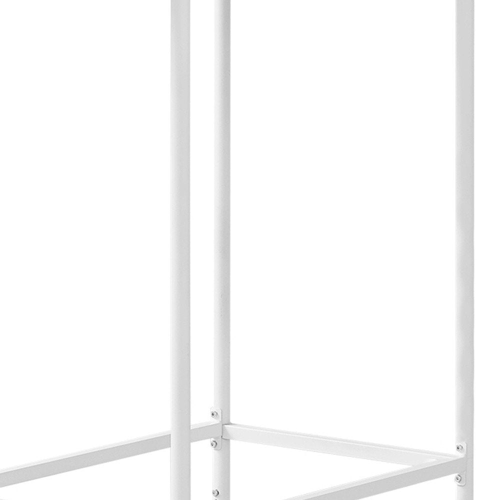 White metal bar table frame with visible screws against a white background.