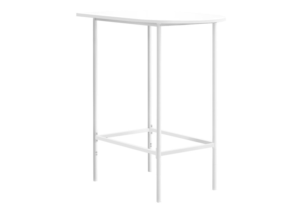 24" White Free Form Manufactured Wood Bar Table. Bar & restaurant table isolated on a plain white background, finished in white wood.