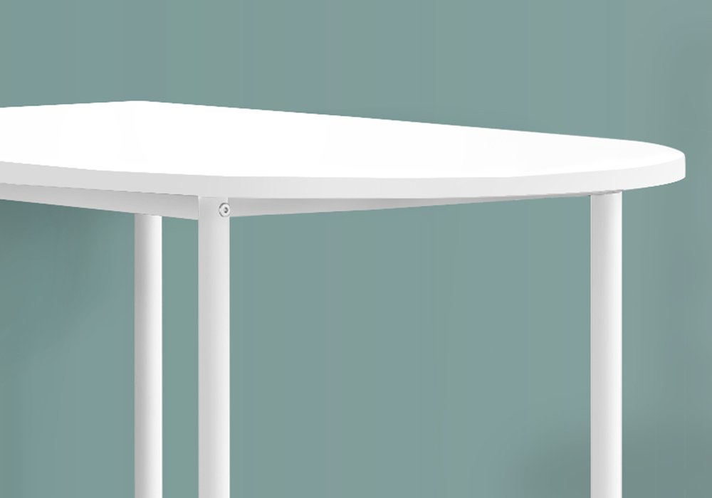 24" White Free Form Manufactured Wood Bar Table detail shot of the white wood finish.