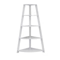 White Wood Four Tier Corner Bookcase on a white background