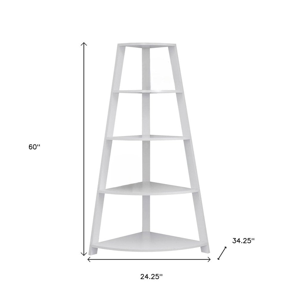 White Wood Four Tier Corner Bookcase on a white background