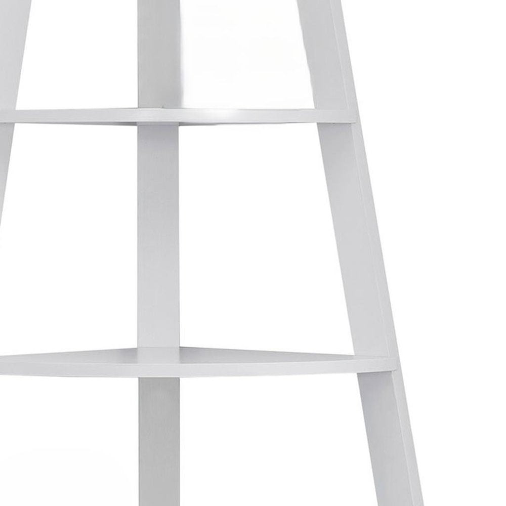 White Wood Four Tier Corner Bookcase on a white background