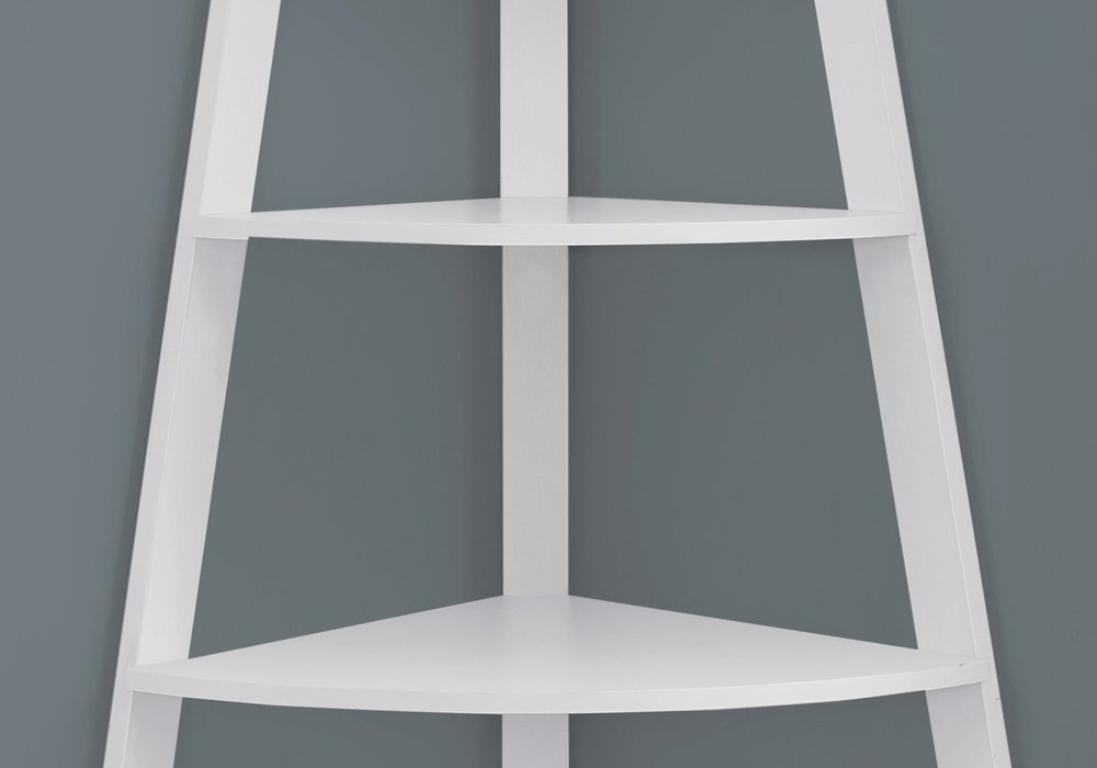 White Wood Four Tier Corner Bookcase close-up detail
