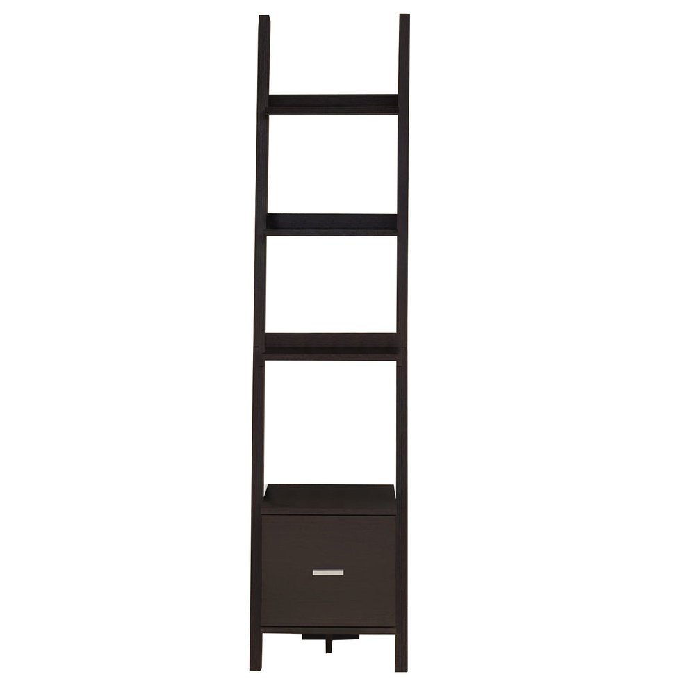 Brown Wood Four Tier Ladder Bookcase on a white background