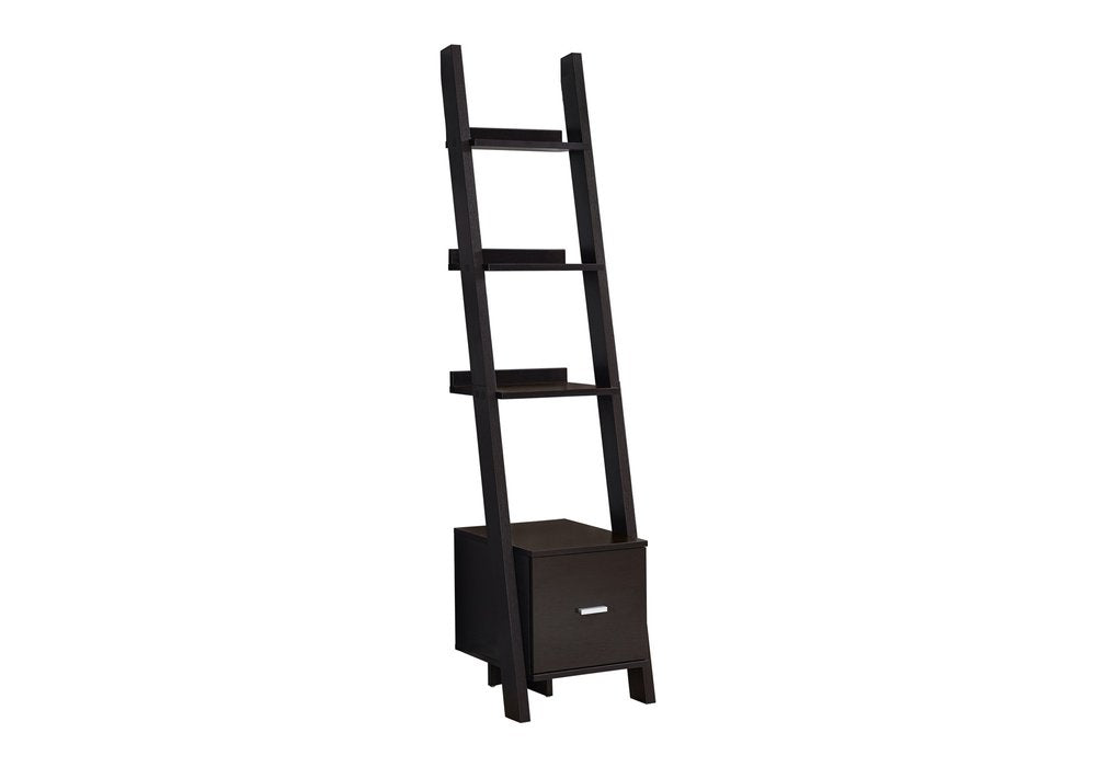 Brown Wood Four Tier Ladder Bookcase on a white background