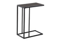 Black metal accent table with a tempered glass top, shown against a white background.