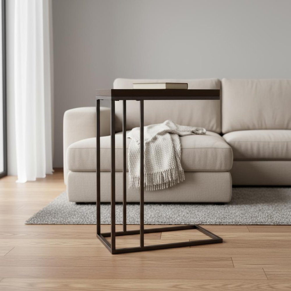 18.25" X 10.25" X 25.25" Grey Particle Board Metal Accent Table. Tray table in gray metal.