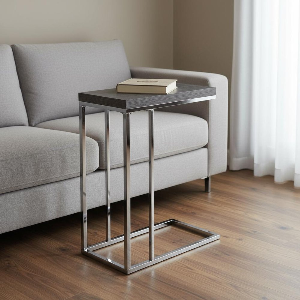 18.25" X 10.25" X 25.25" Grey Particle Board Metal Accent Table. Tray table in gray metal.