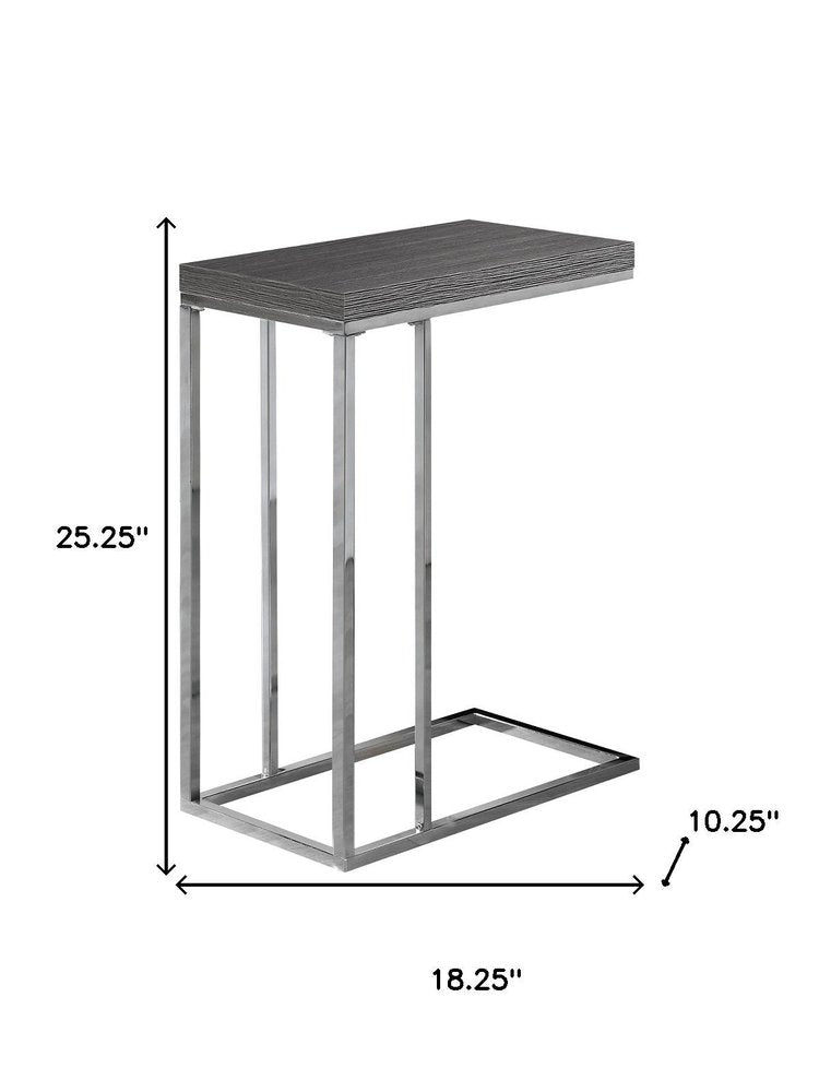 18.25" X 10.25" X 25.25" Grey Particle Board Metal Accent Table. Tray table isolated on a plain white background, finished in gray metal.
