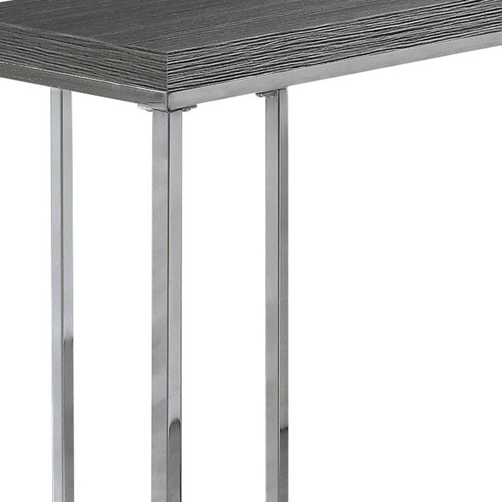 18.25" X 10.25" X 25.25" Grey Particle Board Metal Accent Table. Tray table isolated on a plain white background, in a gray metal finish.