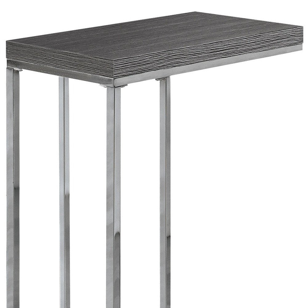 18.25" X 10.25" X 25.25" Grey Particle Board Metal Accent Table. Tray table isolated on a plain white background, finished in gray metal.