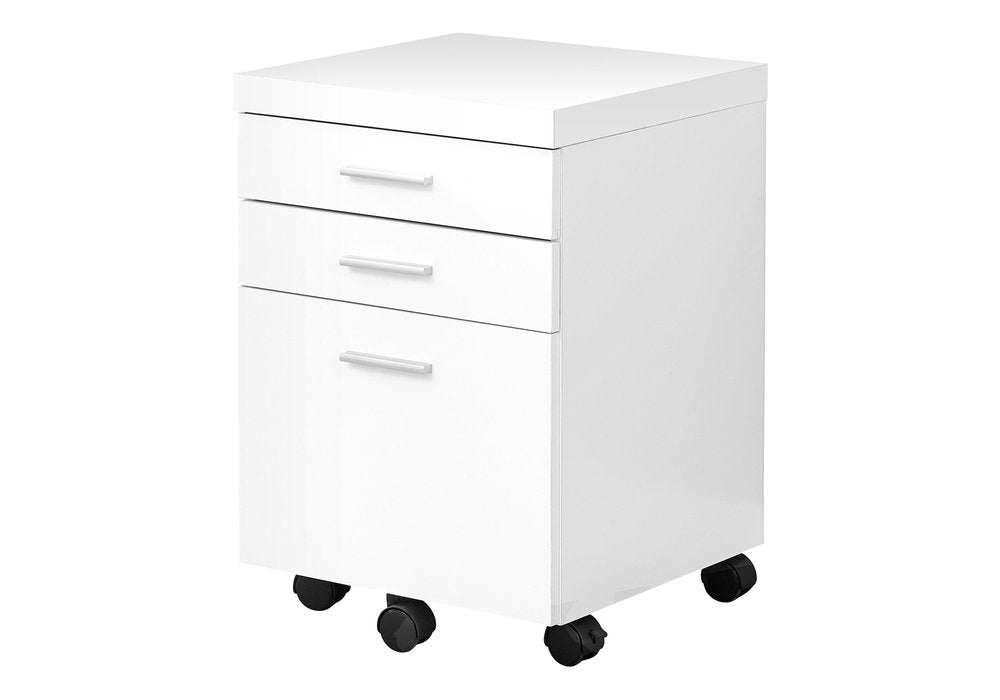 25" White Particle Board Filing Cabinet With Drawers. Filing cabinet isolated on a plain white background, in a white finish.