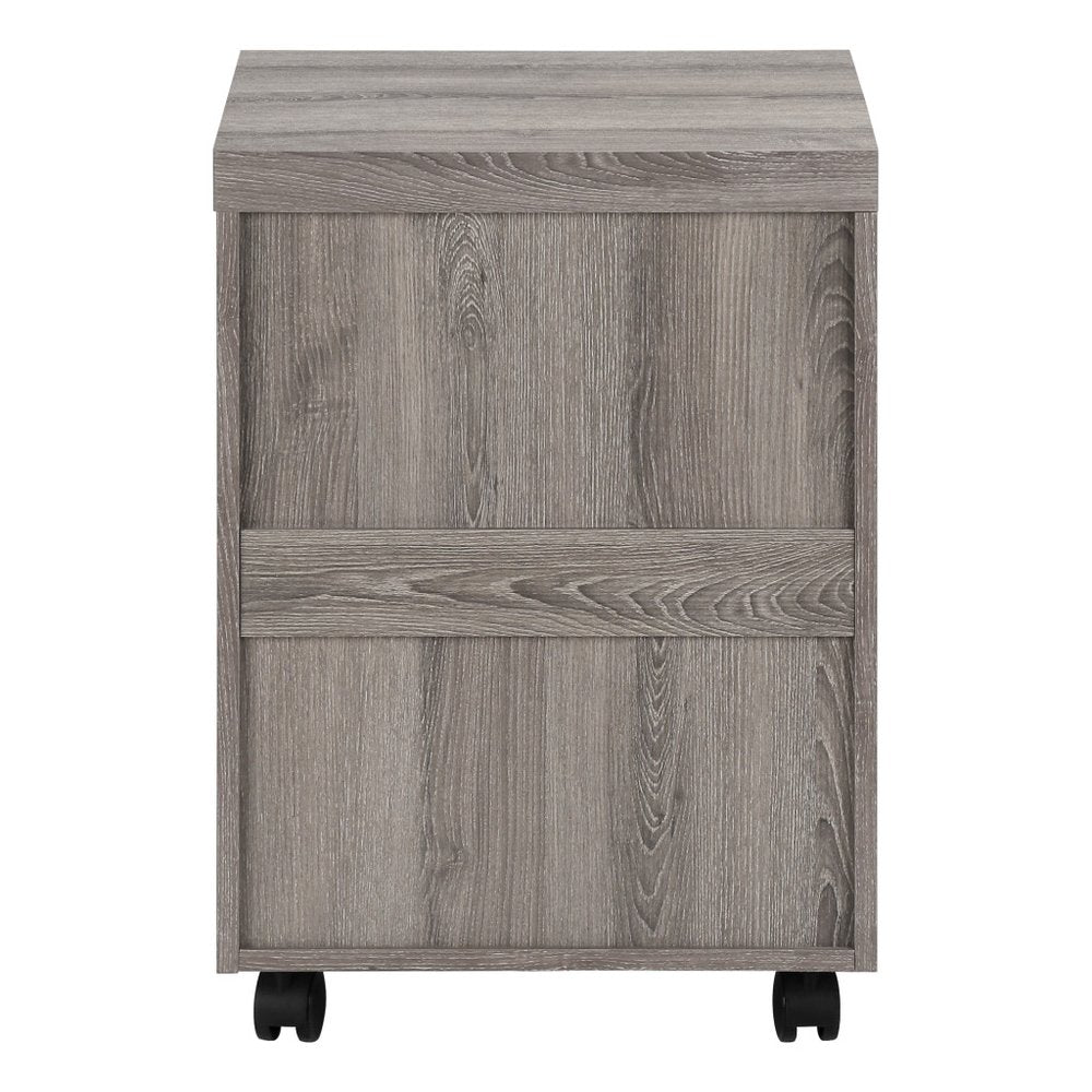 25" Gray Particle Board Filing Cabinet With Drawers. Filing cabinet isolated on a plain white background, finished in gray.