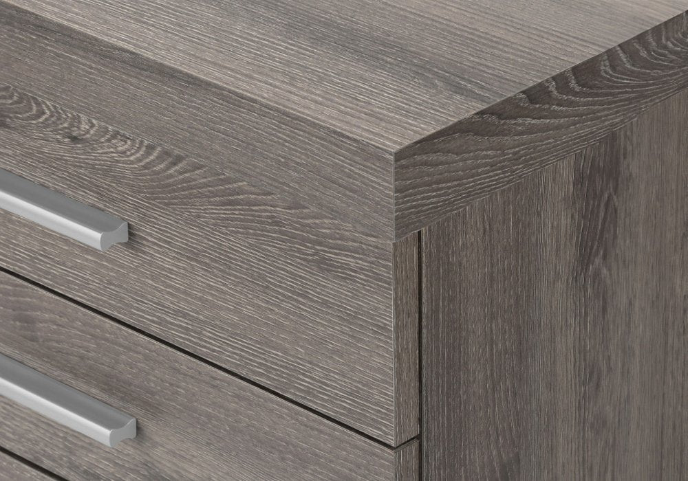 Close-up of 25" Gray Particle Board Filing Cabinet With Drawers showing the gray texture.