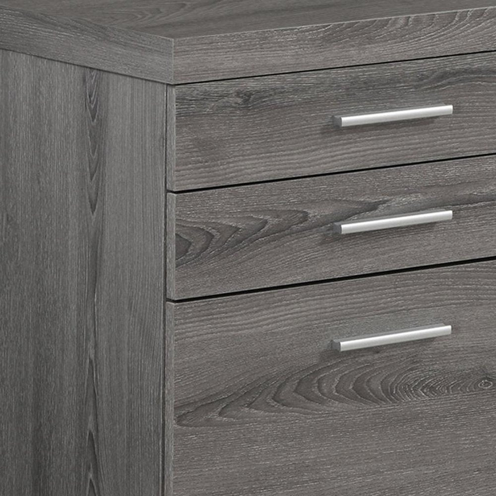 Detail view of 25" Gray Particle Board Filing Cabinet With Drawers, filling the frame with the gray texture.