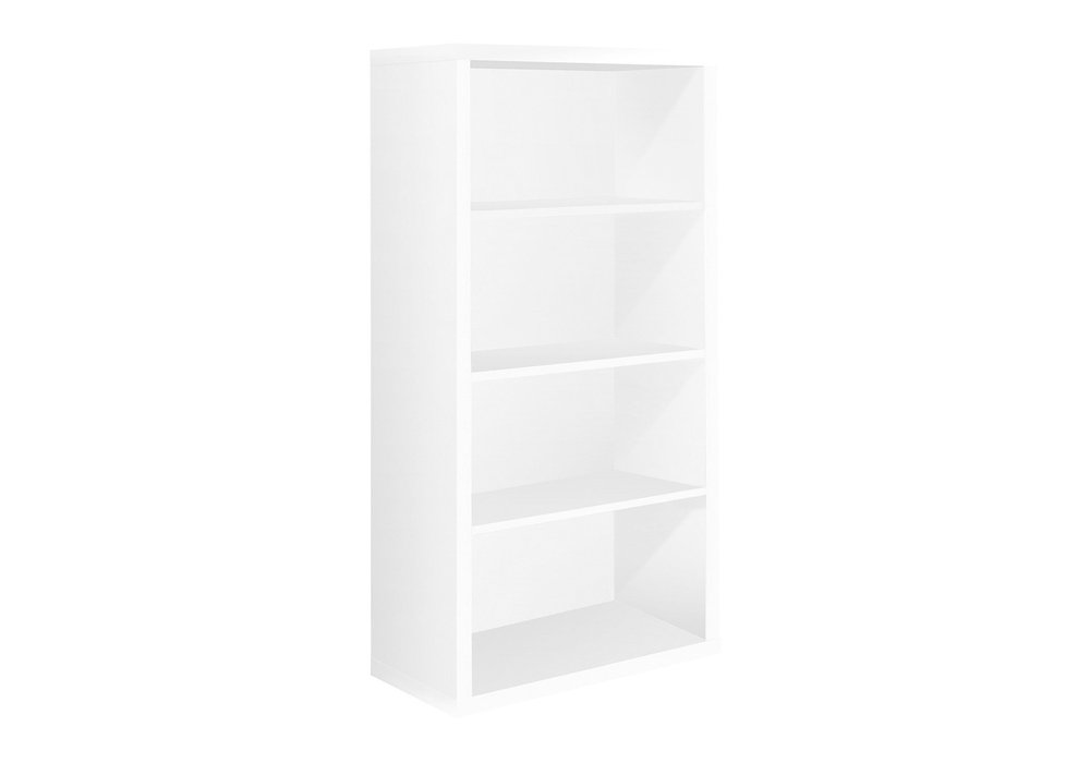 White Wood Adjustable Four Tier Bookcase on a white background