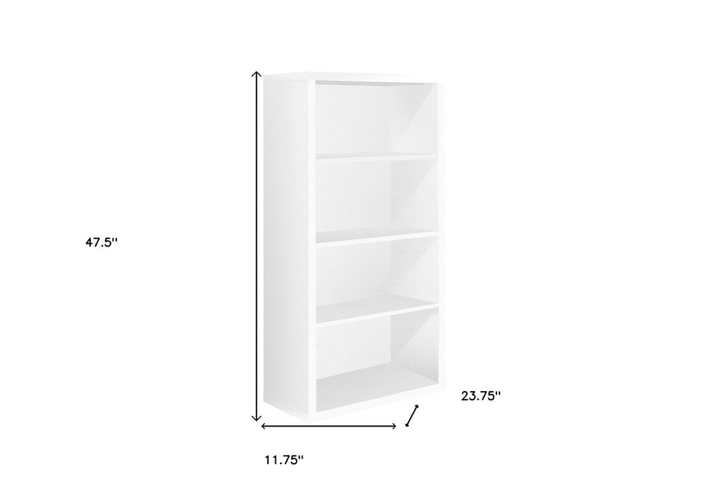 White Wood Adjustable Four Tier Bookcase on a white background