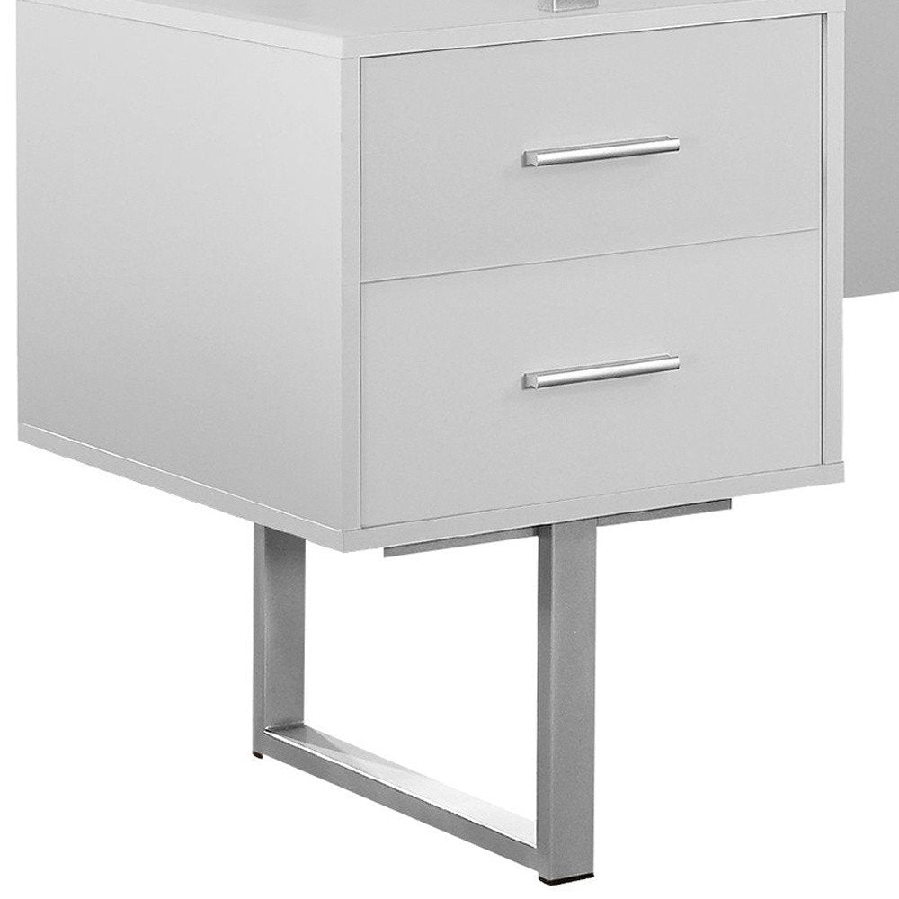60" White and Silver Computer Desk With Three Drawers