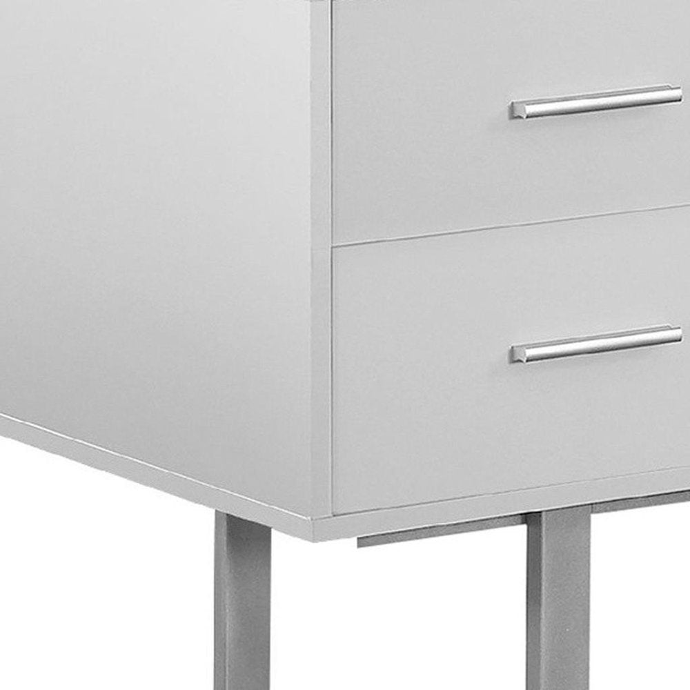 60" White and Silver Computer Desk With Three Drawers