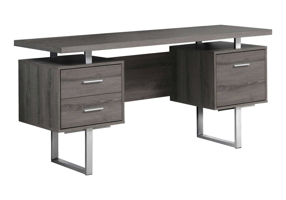 60" White and Silver Computer Desk With Three Drawers