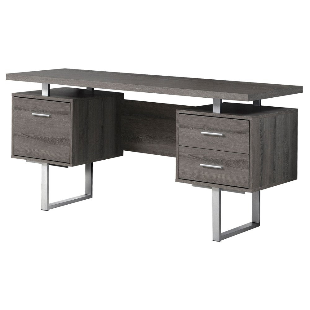 60" White and Silver Computer Desk With Three Drawers