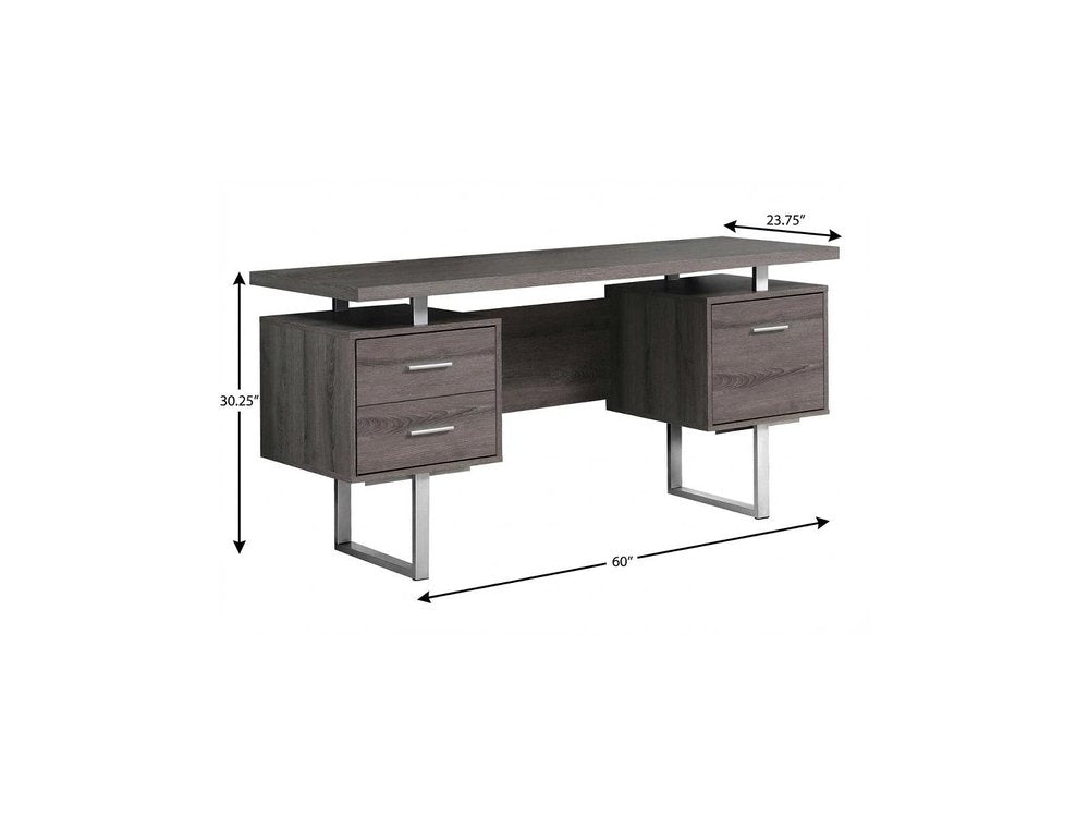60" White and Silver Computer Desk With Three Drawers