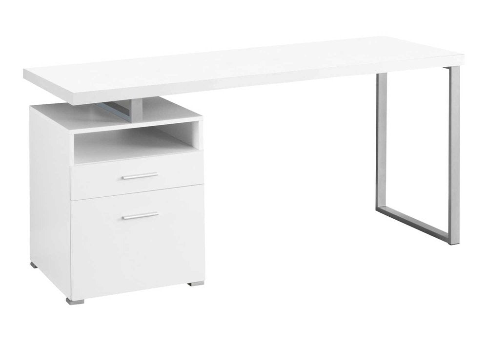 60" White and Silver Computer Desk With Two Drawers