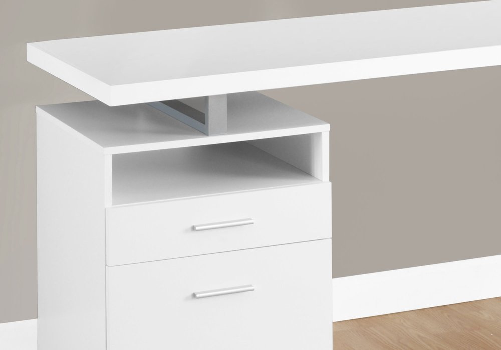 60" White and Silver Computer Desk With Two Drawers