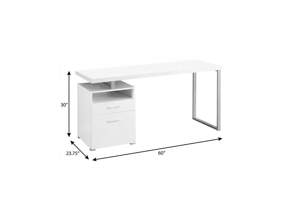 60" White and Silver Computer Desk With Two Drawers