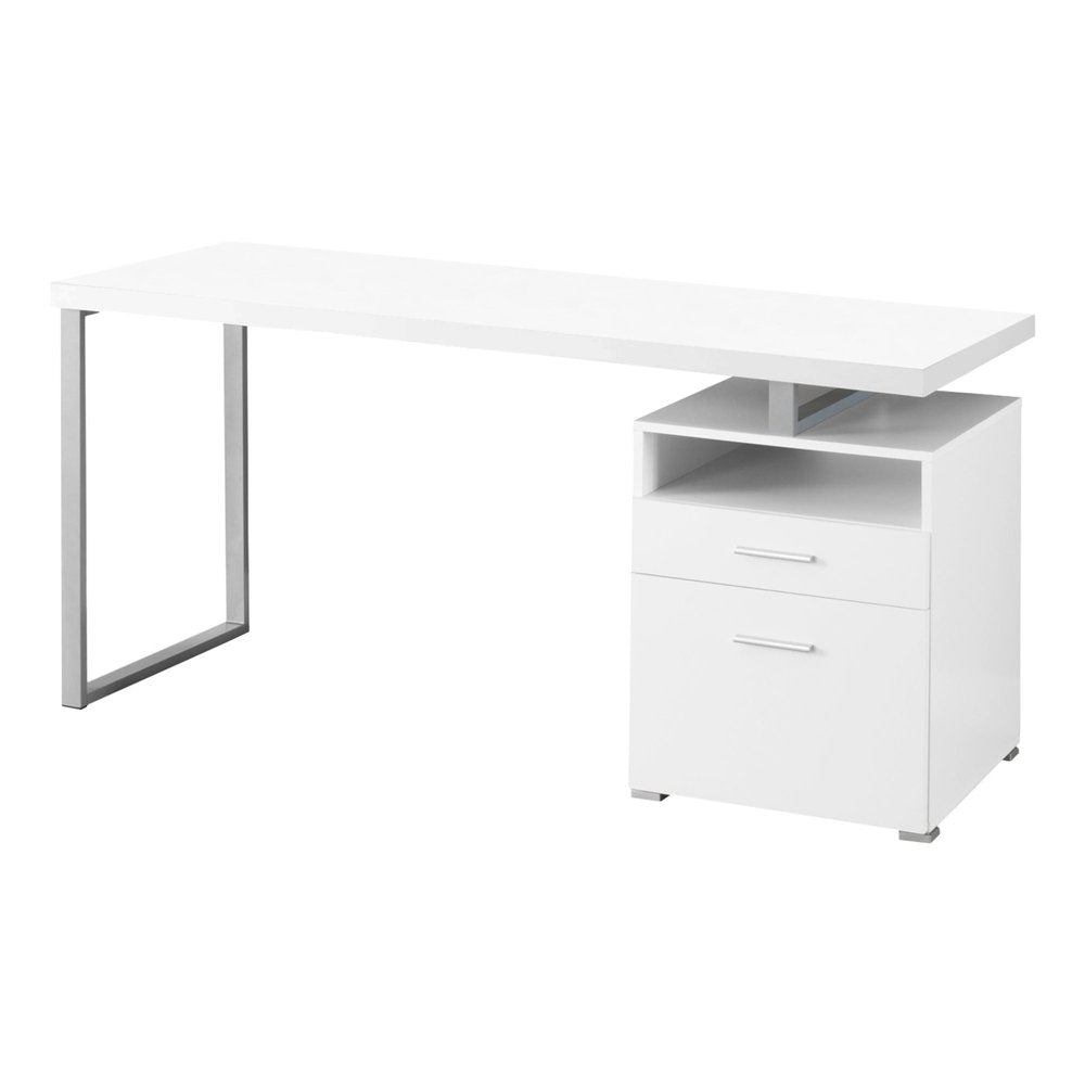 60" White and Silver Computer Desk With Two Drawers