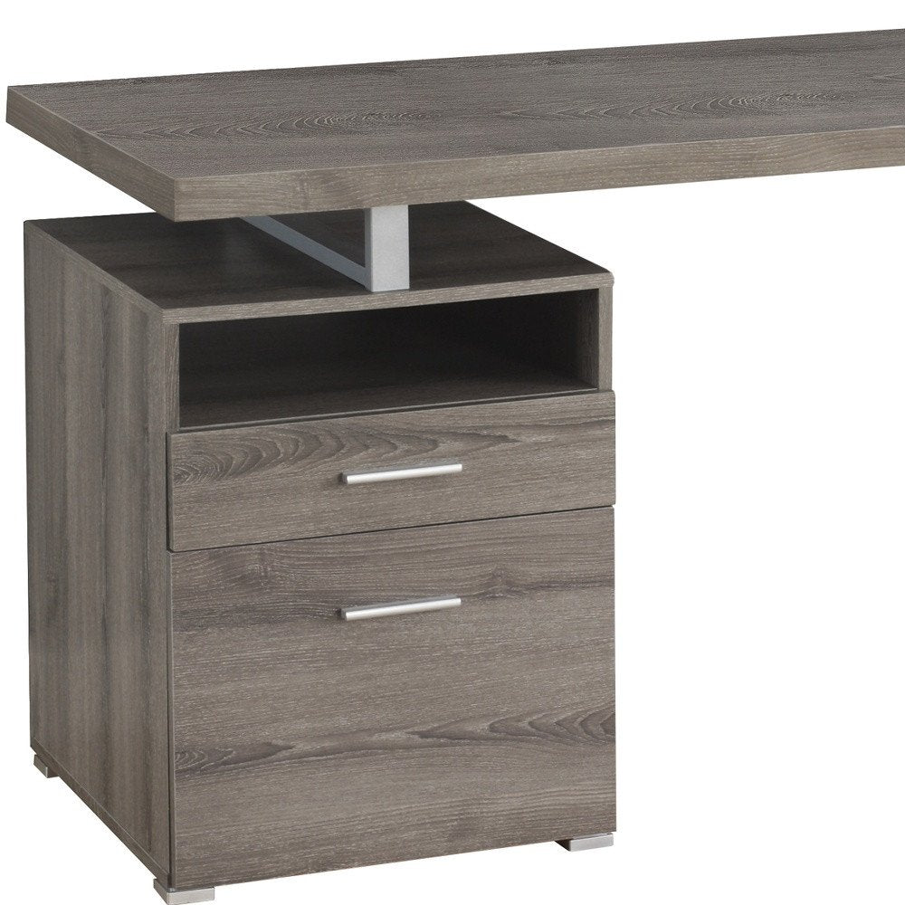 60" White and Silver Computer Desk With Two Drawers