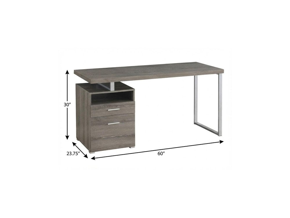 60" White and Silver Computer Desk With Two Drawers