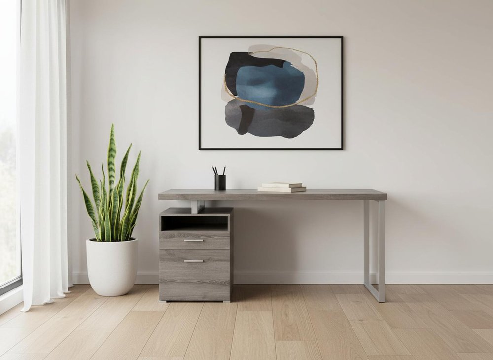 60" White and Silver Computer Desk With Two Drawers