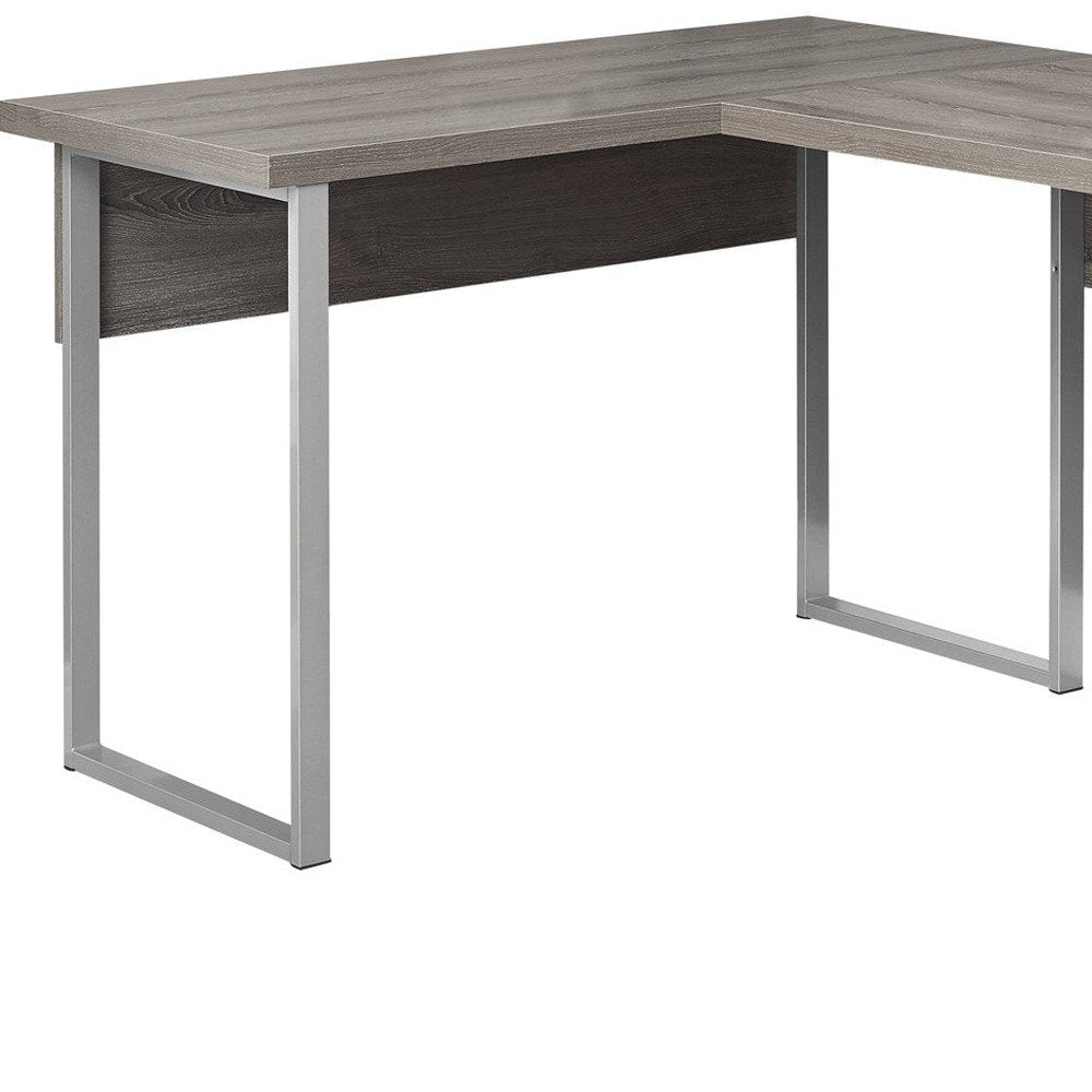 79" Taupe and Silver L Shape Computer Desk With Two Drawers on a white background