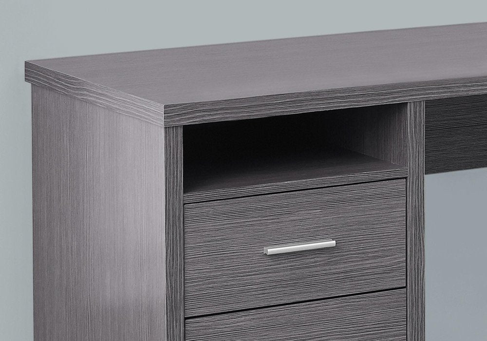79" Taupe and Silver L Shape Computer Desk With Two Drawers close-up detail