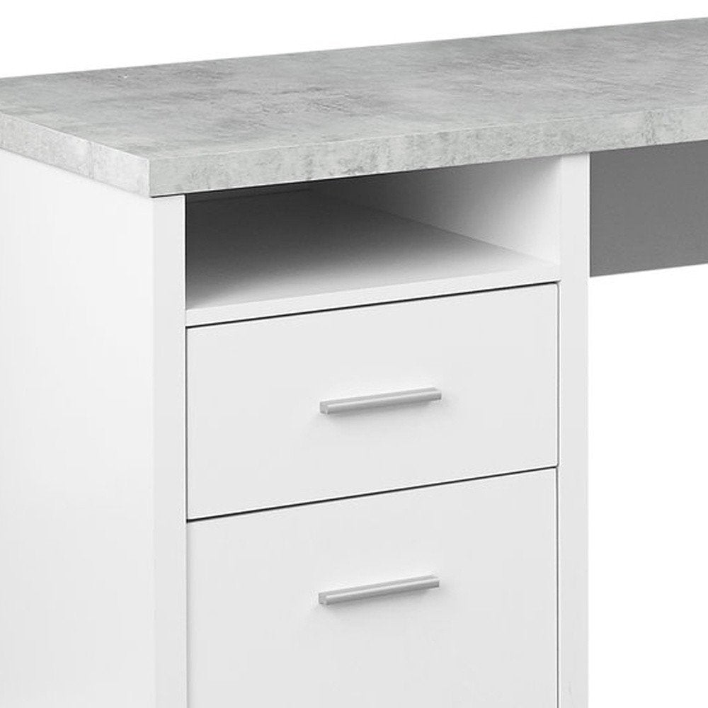 79" Taupe and Silver L Shape Computer Desk With Two Drawers