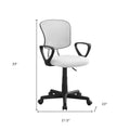 White Polyester Seat Swivel Adjustable Task Chair Mesh Back Plastic Frame on a white background