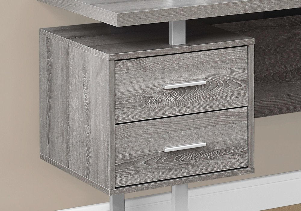 71" Gray and Silver L Shape Computer Desk With Three Drawers close-up detail