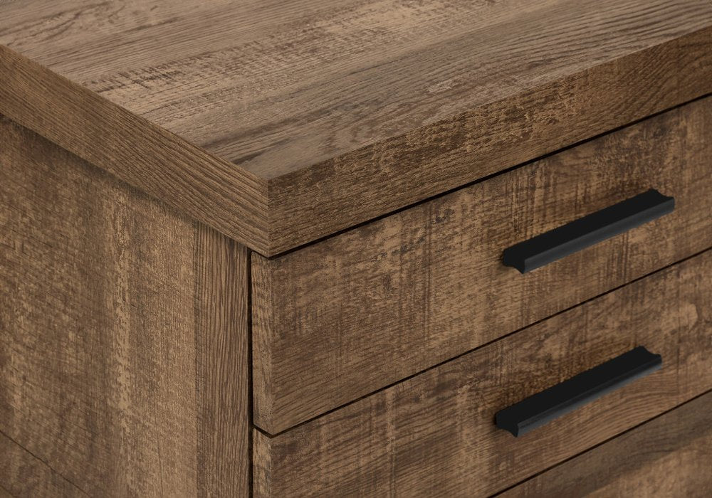 25" Brown Particle Board and Wood Filing Cabinet With Drawers. Filing cabinet in brown wood.