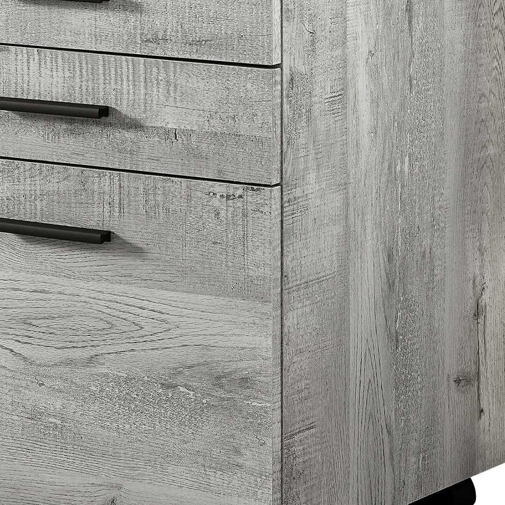 Detail view of 25" Brown Particle Board and Wood Filing Cabinet With Drawers, filling the frame with the wood texture.