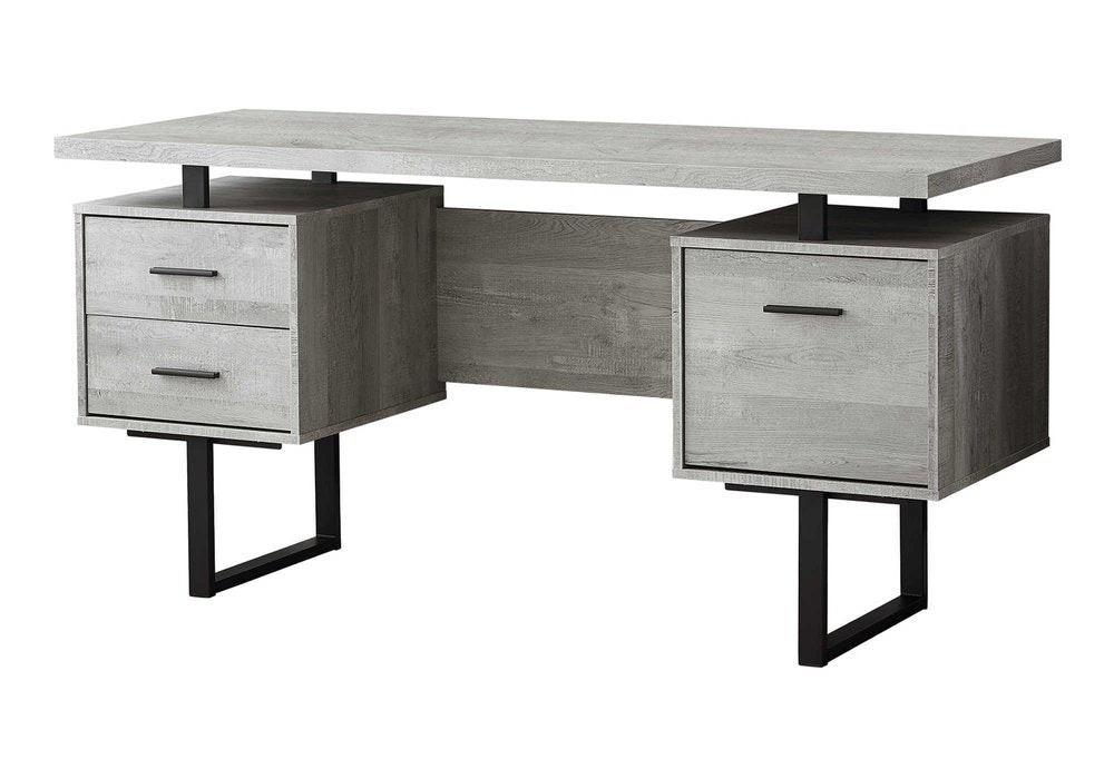 60" Gray and Black Computer Desk With Three Drawers