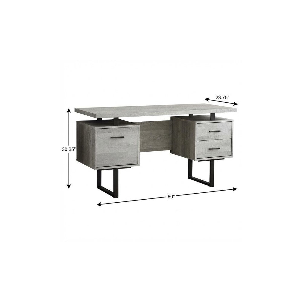 60" Gray and Black Computer Desk With Three Drawers