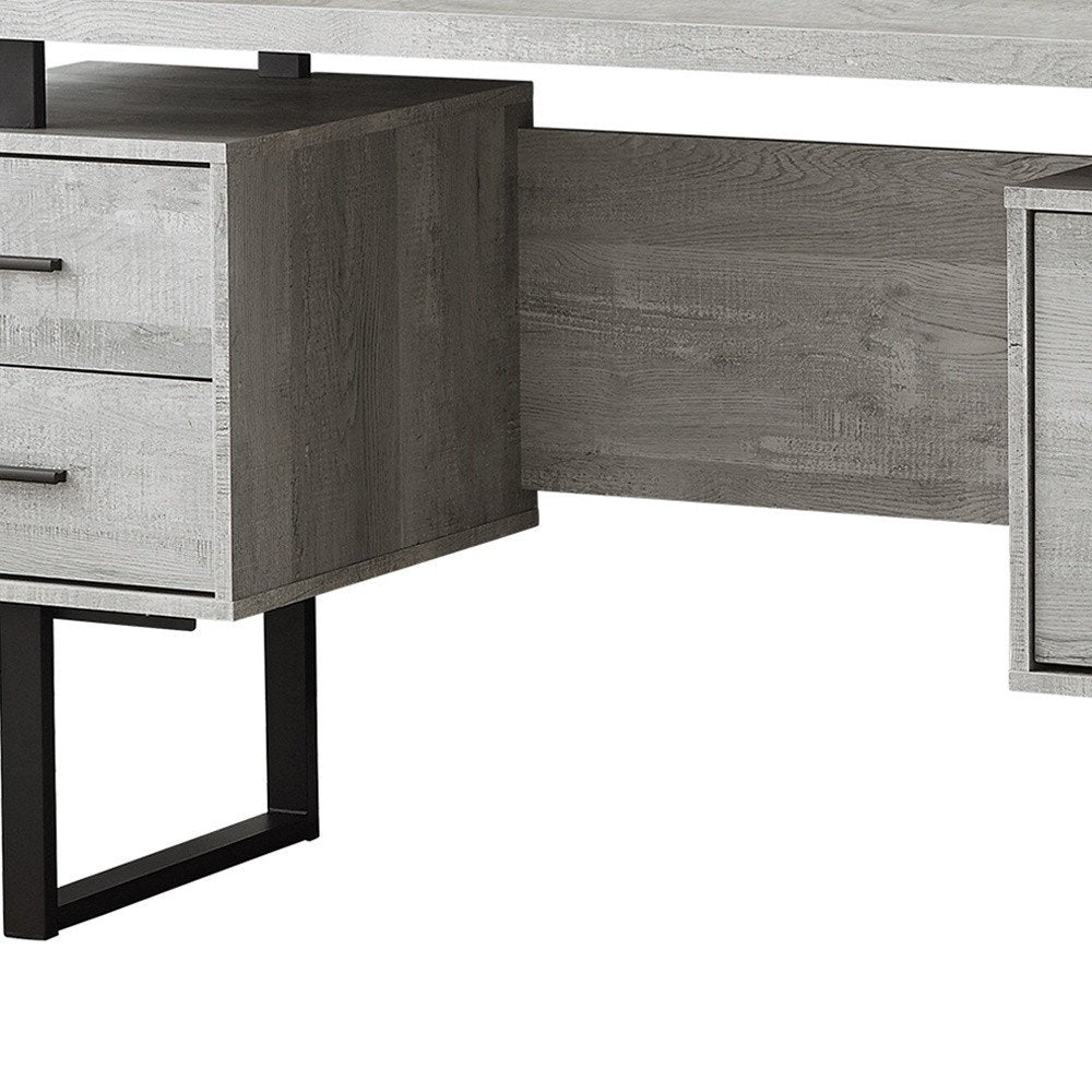 60" Gray and Black Computer Desk With Three Drawers