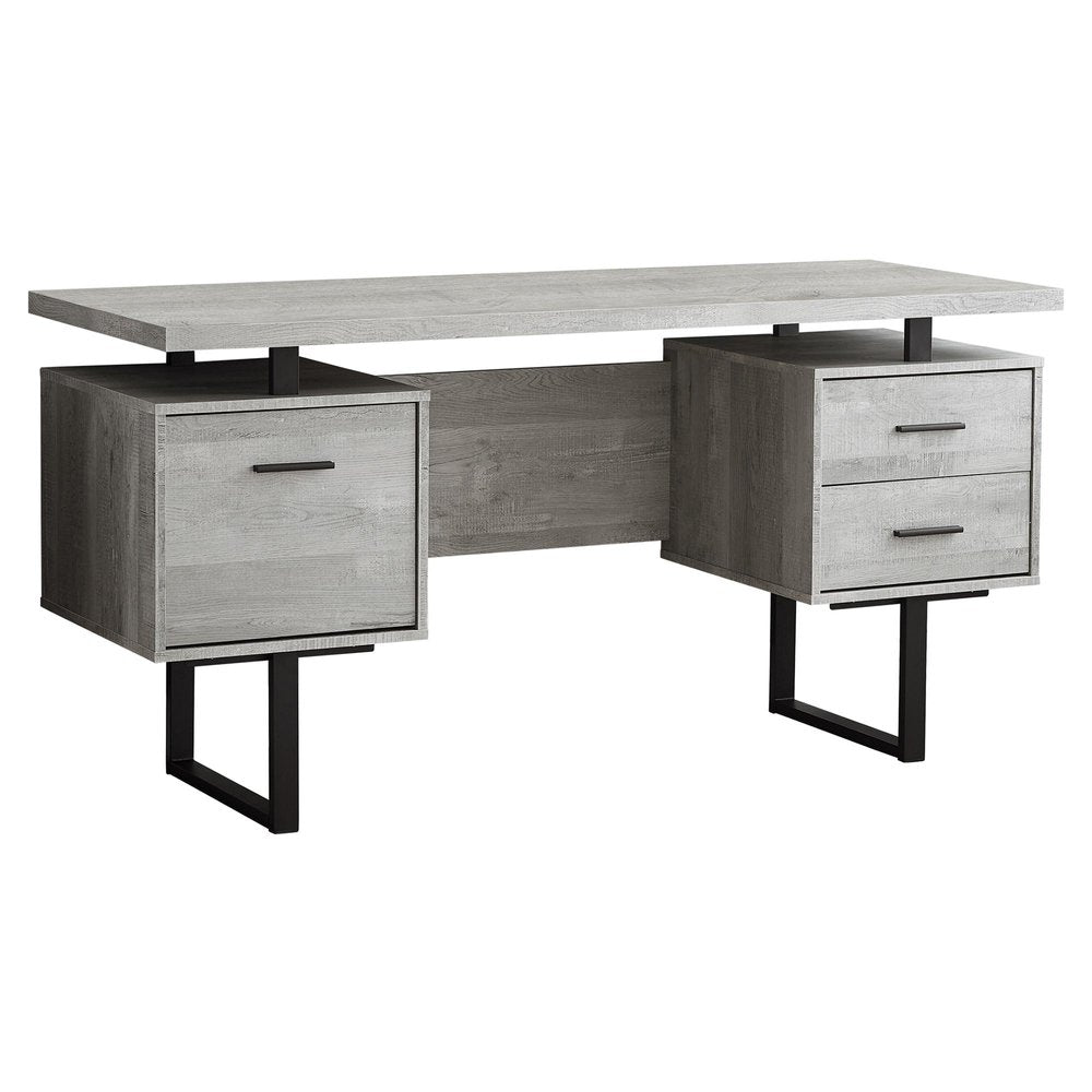 60" Gray and Black Computer Desk With Three Drawers