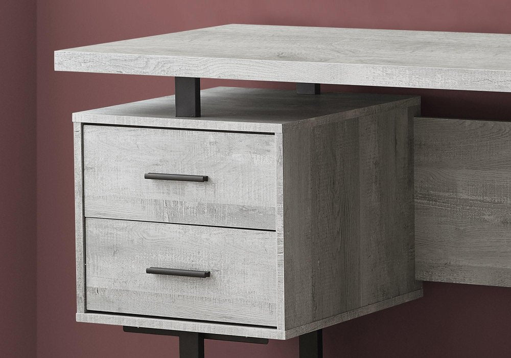 60" Gray and Black Computer Desk With Three Drawers